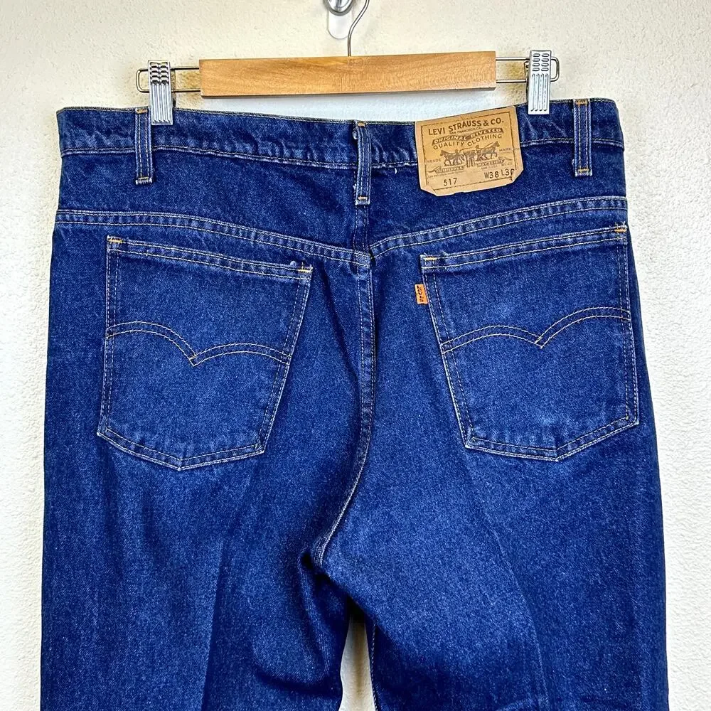 Levi's 517 Vintage 90s Orange Tab Dark Wash Blue Jeans Mens 38x30 Straight Leg